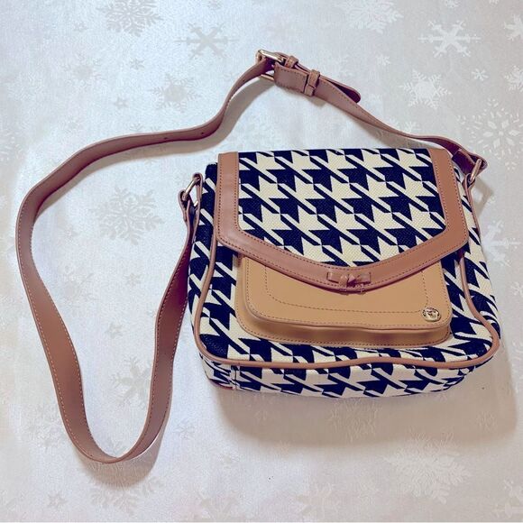 Spartina 449 Stoddard Crossbody Handbag Linen & Leather Snap Closure Gorgeous - Picture 2 of 10